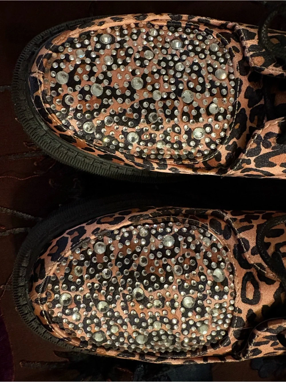 Dolls Kill Leopard Print Rhinestone Lace-Up Platforms - Tan/Black